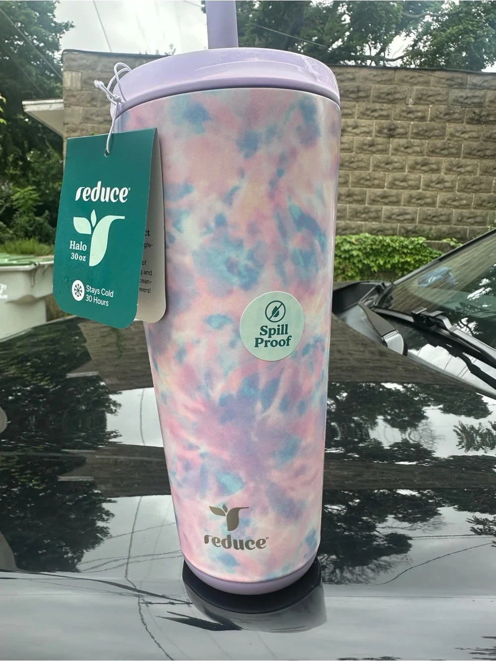 Halo Pastel Tie-Dye Reusable Tumbler with Straw - Lavender Lid